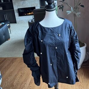 Black Pearl-Accent Long Sleeve Women's Blouse